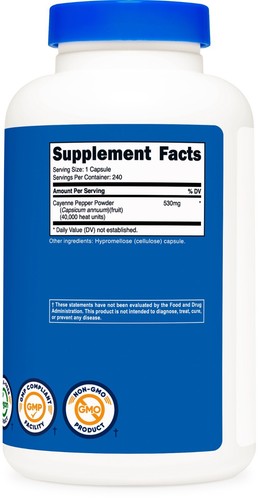 Nutricost Cayenne Pepper 530mg, 240 Capsules - Gluten Free, Non-GMO - Picture 5 of 5