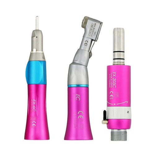 2 Holes Dental 1:1 Low Speed Handpiece Kit EX-203C Contra Angle Air Motor Pink - Picture 3 of 10