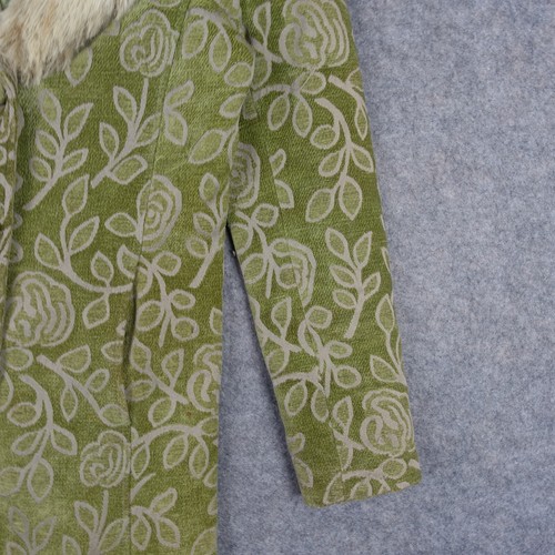 VINTAGE Wet Seal Coat Womens Medium Green Jacket Flowers Faux Fur Penny Lane VTG - Picture 3 of 13