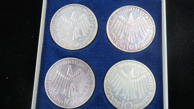 FOUR 1972 MUNICH 10 MARK OLYMPIC COINS-4 MINT MARKS D, F, G, and J