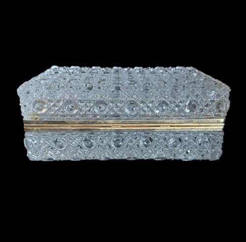 Vintage Crystal Jewelry Trinket Box Baccarat Style French Daisy Button Hinged - Picture 6 of 11
