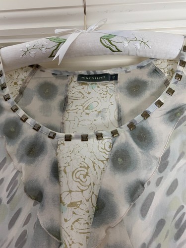 Mint Velvet Silk Asymmetric Top with Studs and Frills - UK 12 - 3/4 sleeve - Picture 4 of 8