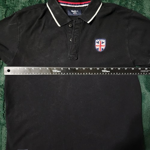 Pepe Jeans Black Polo Shirt With White Stripes Union Jack Flag Sz Medium - Picture 6 of 10
