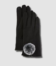 35 Pia Rossini Women's Black Wool Blend Pompom Winter Gloves One Size