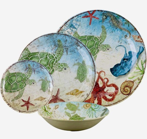 Sealife Meeresschildkröte Motiv Melamin 16 Teile Service für 4 ODER große Servierschüssel NEU - Bild 14 von 26