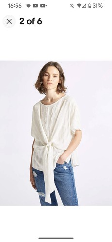 M&S Limited Soft White Texture Stripe Tie Front Blouse Size UK14 - New - Picture 10 of 13