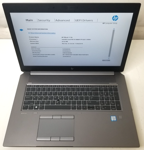 HP Zbook 17 G6 Intel i9-9880H 2.3GHz 8GB Ram, Bad Keyboard/Trackpad, No OS/SSD - Picture 2 of 14