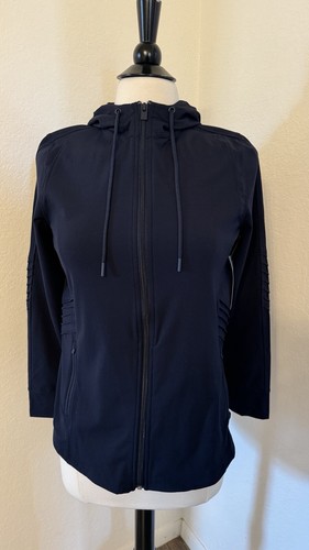 Chicos Zenergy Pintuck Moto Jacket Navy Size 1 M 8/10 $119 Athleisure Stretch - Picture 2 of 6