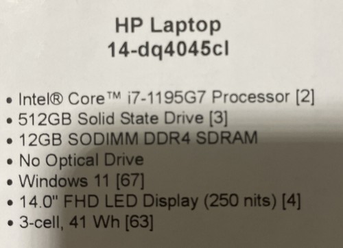 Neu HP 14-dq4045cl 14"" FHD Laptop Intel i7-1195G7 12GB 512GB SSD Iris Xe W11 - Bild 2 von 7