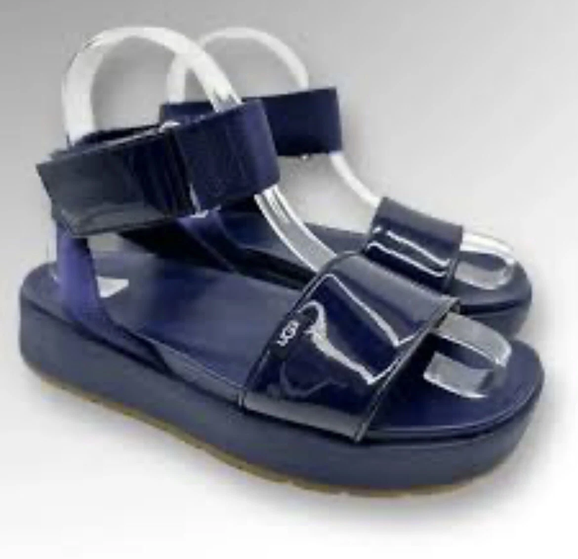 Sandali UGG Lennox blu finta vernice punta aperta scarpe donna 7 5