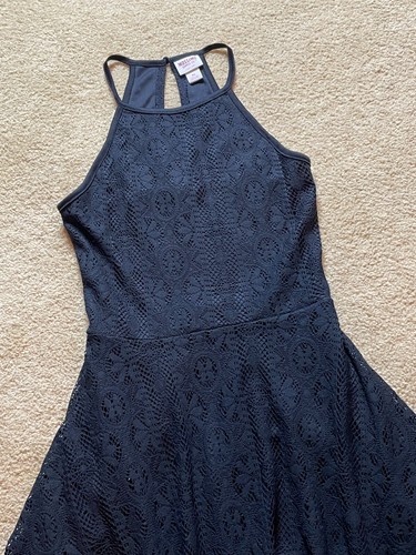 Mossimo Sleeveless Black Halter Lace Keyhole Back A-Line Skater Party Dress XS - Picture 3 of 5