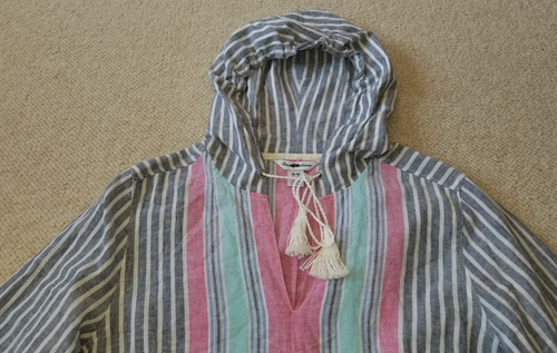 Womens Beach Coverup-TOMMY BAHAMA-blue striped 'Lovely Lanes Baja' hood tunic-M - Picture 3 of 4