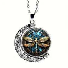 Retro Dragonfly Pattern Rotating Pendant Necklace Fashion Jewelry Women Men Gift