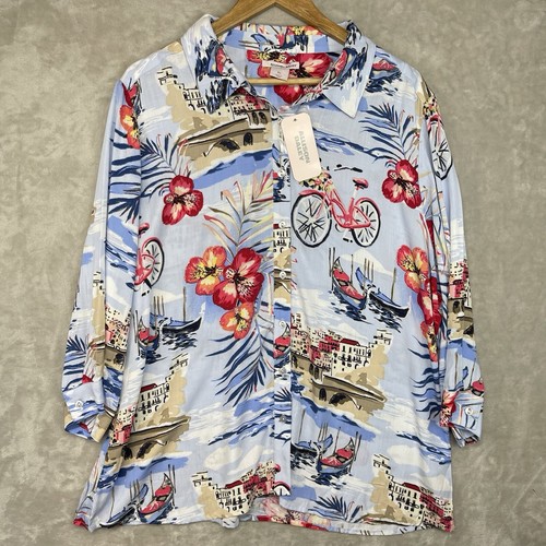 Allison Daley Blouse Women's XL NWT 3/4 Sleeve Collared Shirt Top Postcard Italy - Picture 3 of 15