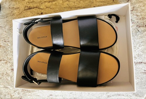 NEW /Box Via Spiga Women's Davi Platform Sandals Black Leather Size 9 M - Picture 8 of 9