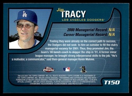 2001 Topps Chrome Traded & Rookies Chrome Jim Tracy Los Angeles Dodgers #T150 - Picture 2 of 2