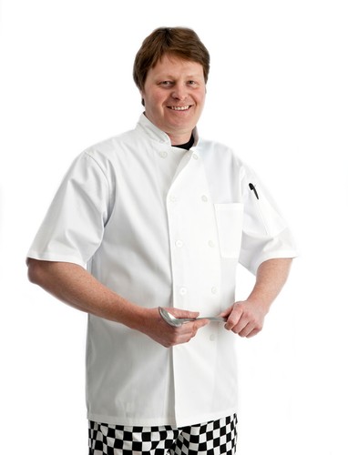 Polycotton Kurzarm Koch Jacke mit Knöpfen & Stifttasche 32" - 62" weiß - Bild 1 von 9