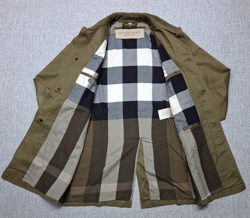 Burberry Brit Men’s Trench Coat Army Green Linen Nova Check Lined Cotton Size M - Picture 1 of 21