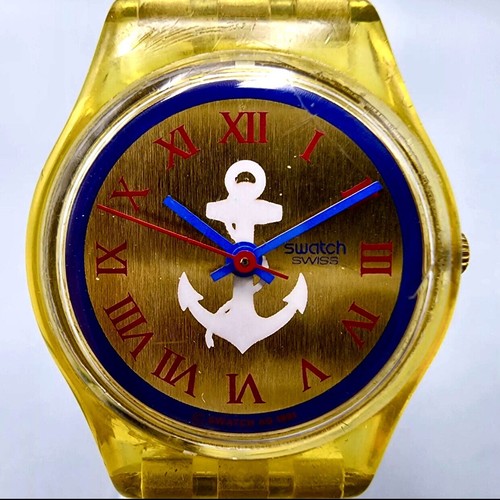 SWATCH Red Knot Admiral Watch Ladies Golden Metal Clear Round Case Rare ๐ฅ๐น - Picture 6 of 7