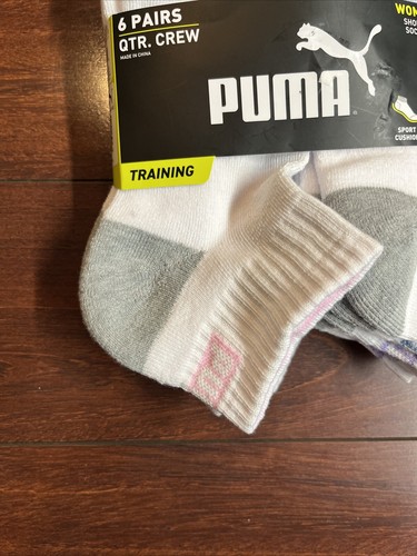 6-Pack Puma Quarter Crew Cushion Socks Womens Shoe Size 5-9.5 White Gray New - Picture 4 of 13