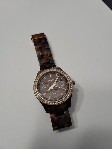 FOSSIL Damenuhr Schildpatt Armband Kristall Lünette braucht Batterie ES-2795