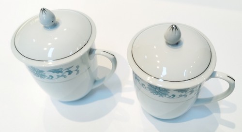 2 Vintage 1983 San Ci Tangshan Fine Bone China Mugs with Lid – Silver Trim - Bild 2 von 7