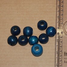 C - Lot of 9 Vintage Blue Craft Macrame Wood Beads - approx 7/8" to 3/4" long