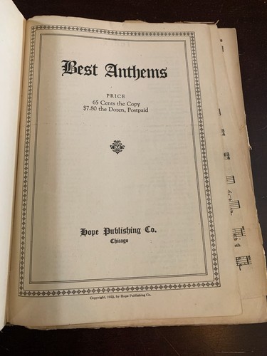 Best Anthems Religious Song Book 1923 Edition, used, Hardover Hope Publishing - Picture 4 of 8