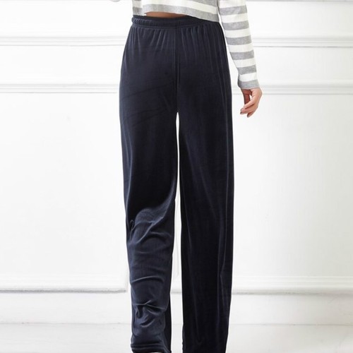 Womens Velvet Loose Trousers Wide Leg High Elastic Waist Pants Drawstring Autumn - Picture 10 of 17