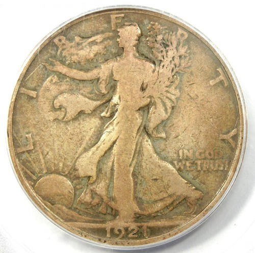 1921-D Walking Liberty Mezzo Dollaro Moneta 50C - Certificato PCGS VG10 - Data rara! - Foto 1 di 4