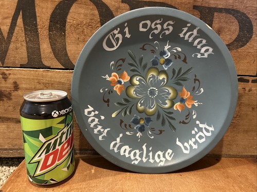 Plato de madera pan diario vintage noruego pintado a mano arte popular 9,5" - Imagen 2 de 8