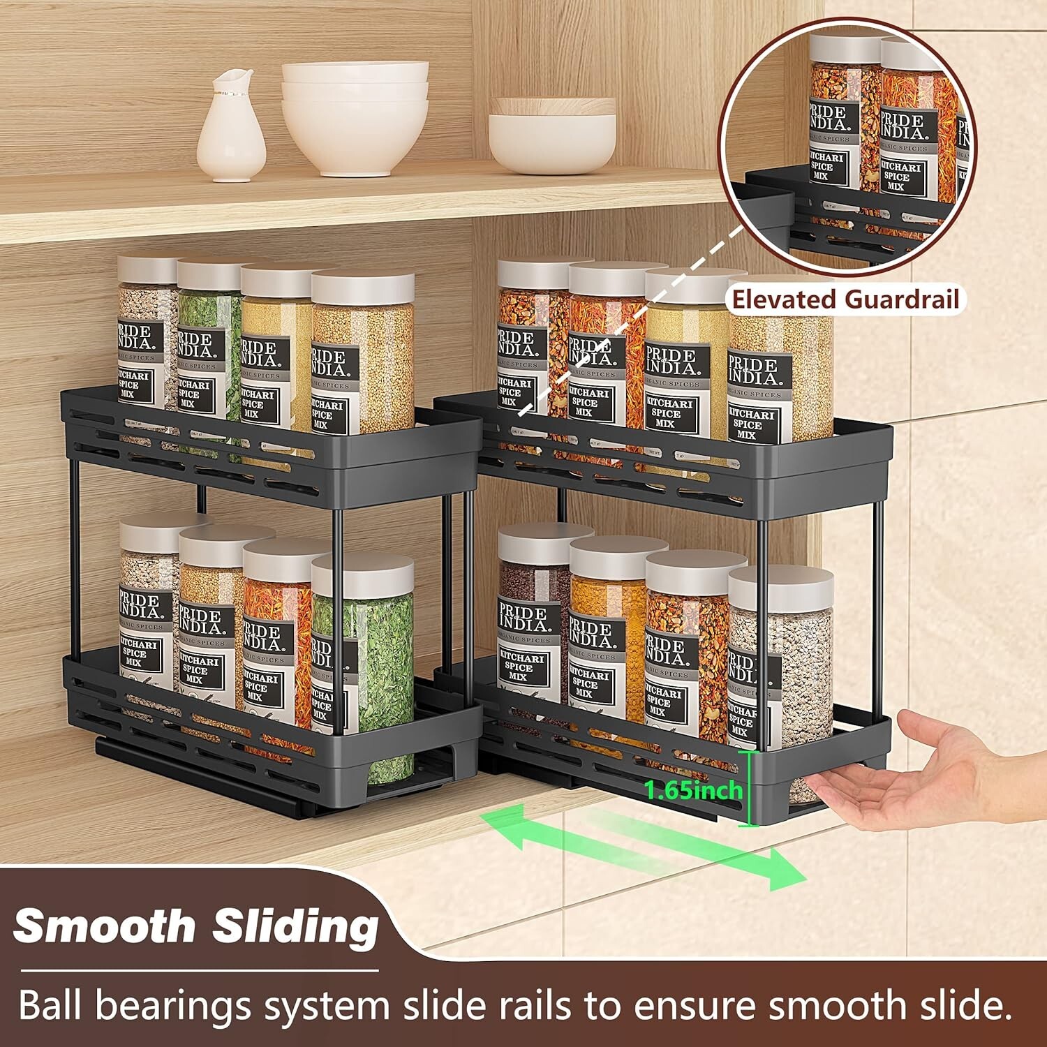 2 Packs Pull Out Spice Rack Organizer for Durable Slide Out