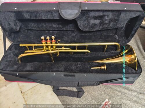 TROMBONE 3 VALVE WITH SPIT VALVE ADDED OF PURE BRASS IN POLISH +CASE + FREE SHIP - Picture 24 of 24