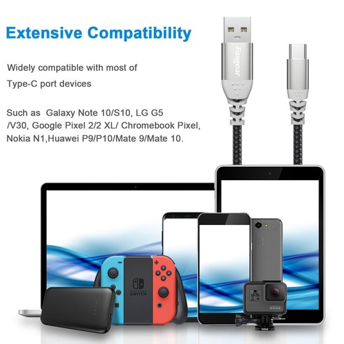 Short USB C Cable 30cm - 3 Pack Fasgear Fast Charging USB A to Type C Cord Nylon - Picture 6 of 6
