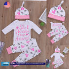 Newborn Baby Boy Outfits Clothes Long Sleeve Romper Tops Pants Hat Headband Sets