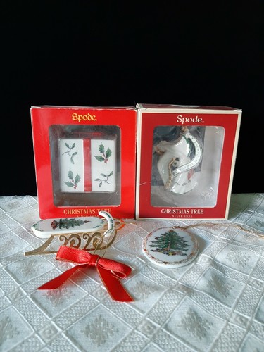 4 SPODE ORNAMENT/S 2 NEW 2 PRE OWNED TREE, PRESENT, ANGEL, SLED - Picture 2 of 4