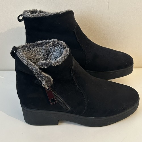 SoulCal & Co Women’s Ankle Boots Uk 7 Zip Faux Fur Combat Black Suede EU41 - Picture 4 of 18