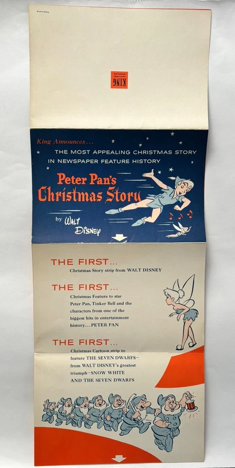 Walt Disney’s 1960 PETER PAN Historia de Navidad Periódico Promo Folleto Desplegable Foto 4 de 4