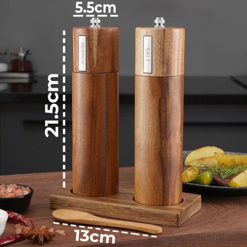 TEOM Wooden Salt and Pepper Grinder Set Acacia Wood & Refillable Manual Herb AU - Picture 3 of 7