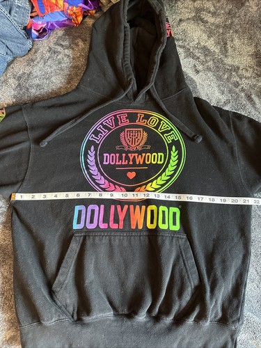 Dollywood Hoodie Sweatshirt Black Neon Rainbow Letters Size M Medium - Picture 2 of 11