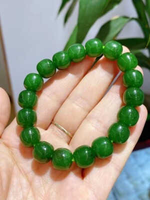 100 True Jade Bracelet Green Jasper Jade Bracelets certificate Box Beads 10 11mm