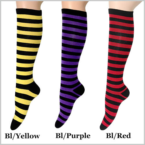 Premium Cotton Stripe Knee High Socks - Girls Ladies Cheerleader Womens Size 2-8 - Picture 4 of 33