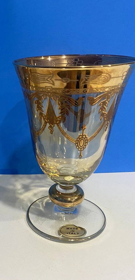 Cálice de água vintage descontinuado Medici soprado à mão ouro 24k por Arte Italica - Imagem 2 de 3