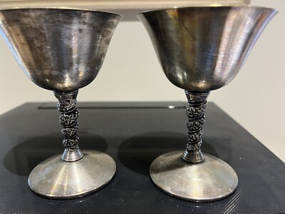 Pair Of Vintage Falstaff Silver Plated Champagne Goblet Cup