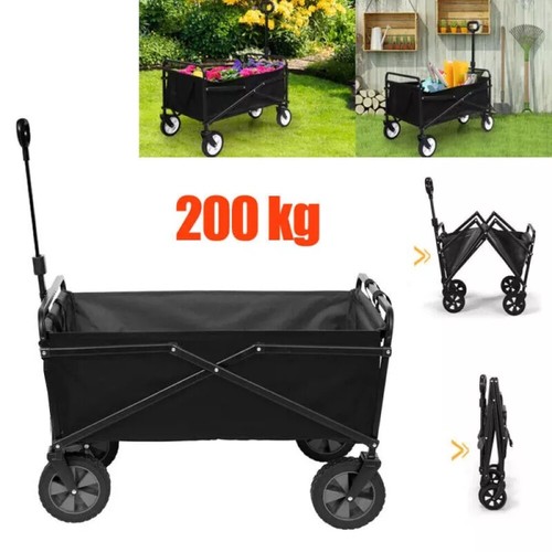 Camping Trolley Folding Wagon Festival Cart Heavy Duty Wheels Black Garden Beach - Picture 2 of 23