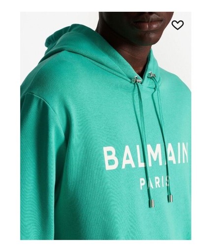 Balmain Unisex logo-print hoodie with kangaroo pocket see green white large $995 - Picture 5 of 18