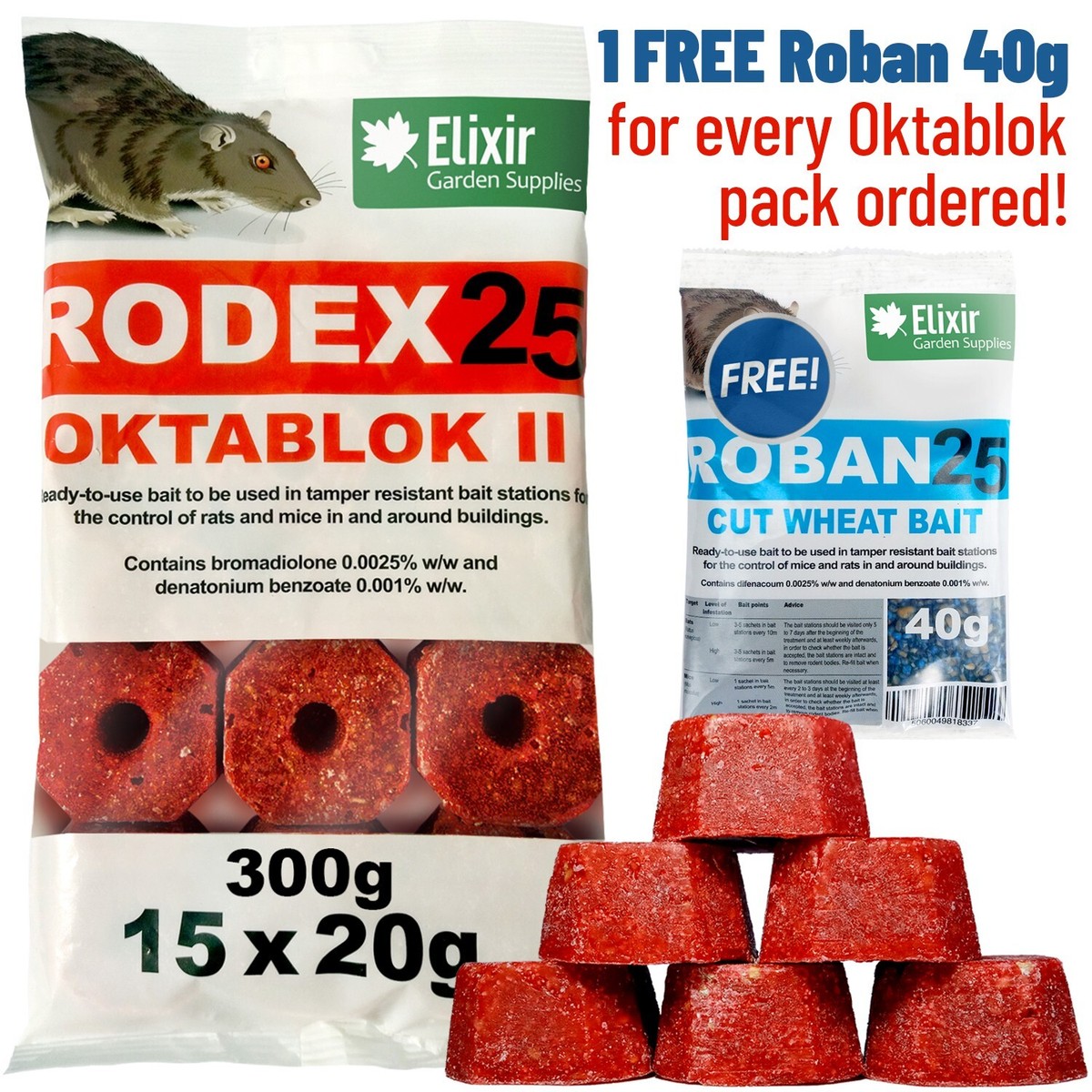 Rodex25 Oktablok Rat & Mouse Rodent Poison Wax Bait Blocks (Max
