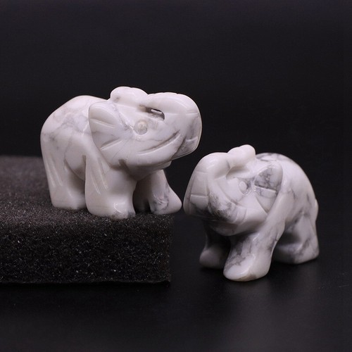 Natural White Howlite Turquoise Quartz Crystal Carved Mini Elephant Healing Gift - Picture 13 of 14