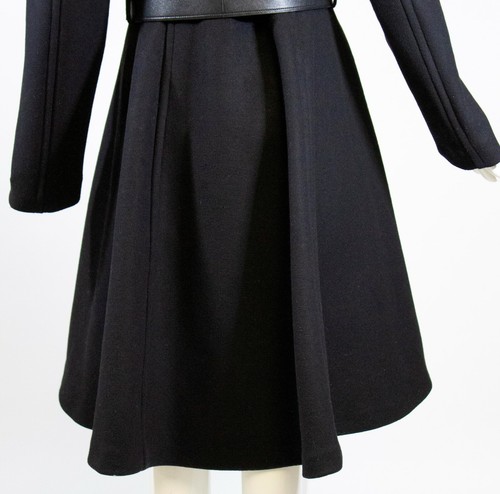 PRADA Black Wool Cashmere Blend Snap Front Lamb Leather Belt Hooded Coat IT 44 - Picture 8 of 12