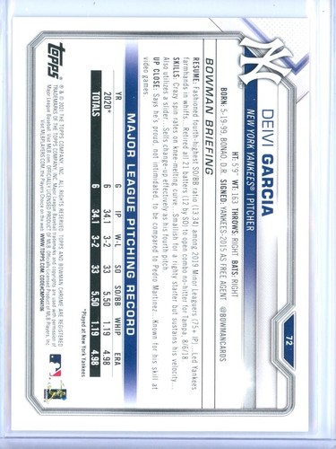 2021 Bowman #72 Deivi Garcia RC Rookie Card - Bild 2 von 2
